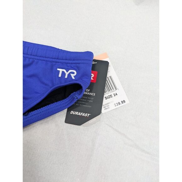 TYR Boys Durafast Elite Racer Brief Swimsuit Royal Blue Size 24 NWT - Picture 4 of 8